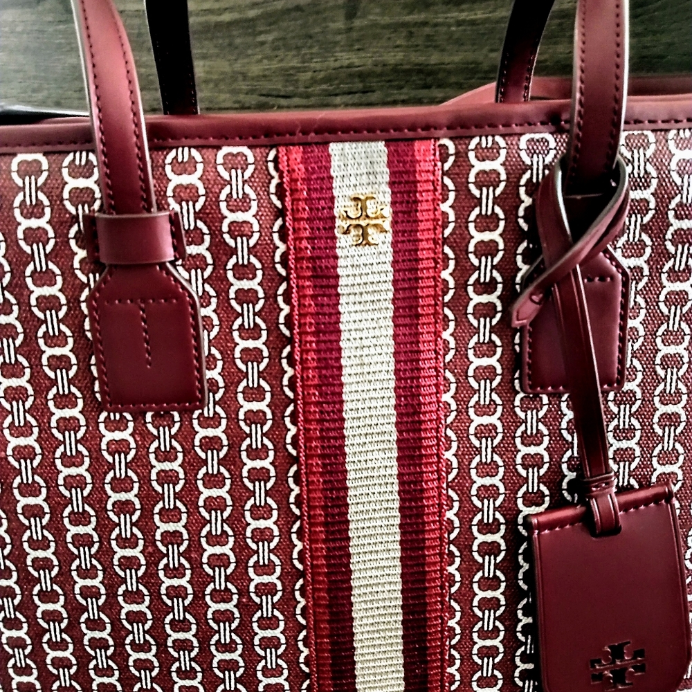 Authentic Tory Burch Deep Red Wine Chain Link Tot… - image 7